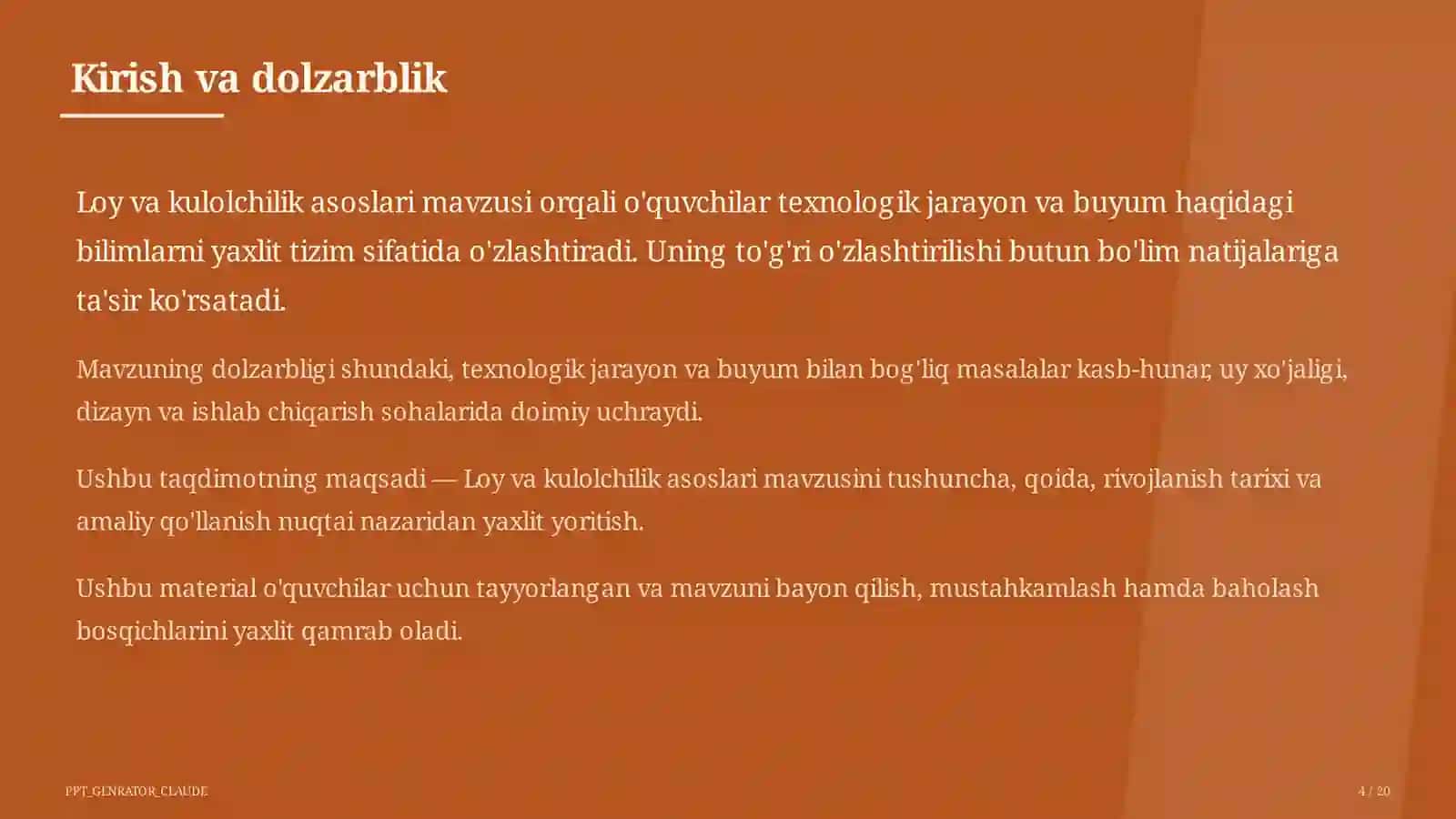Loy va kulolchilik asoslari (4-sinf) 4