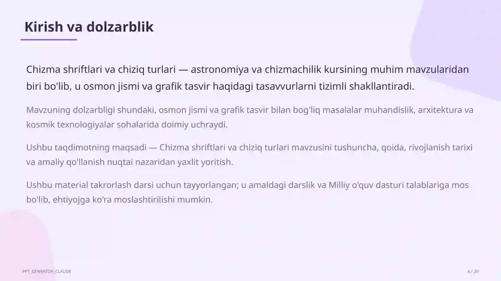 Chizma shriftlari va chiziq turlari (8-sinf) 4