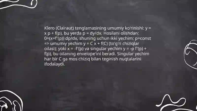 Birinchi tartibli differentsial tenglamaning maxsus yechimi 4