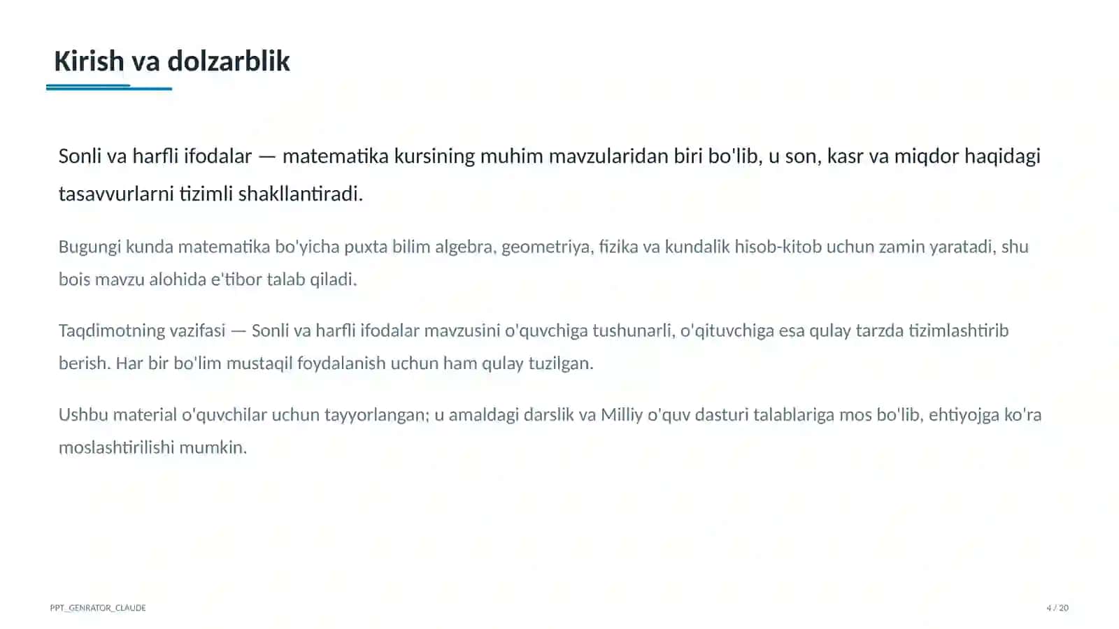Sonli va harfli ifodalar (5-sinf) 4