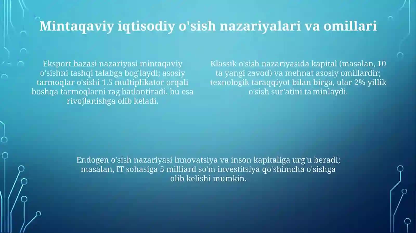 Mintaqaviy iqtisodiyot (Mintaqaviy iqtisodiyotning asoslari, Mintaqaviy iqtisodiy o'sish va rivojlanish, Mintaqaviy siyosat va integratsiya) 4