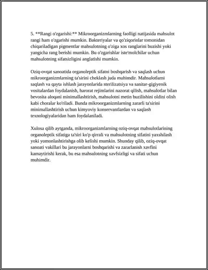 MIKROBIOLOGIK JARAYONLARNING MAHSULOT SIFATIGA TASIRI 4
