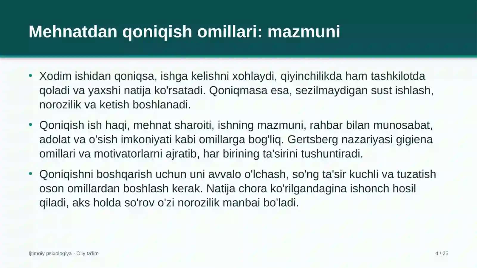 Xorijiy universitetlar filiallarida mehnatdan qoniqish omillari 4