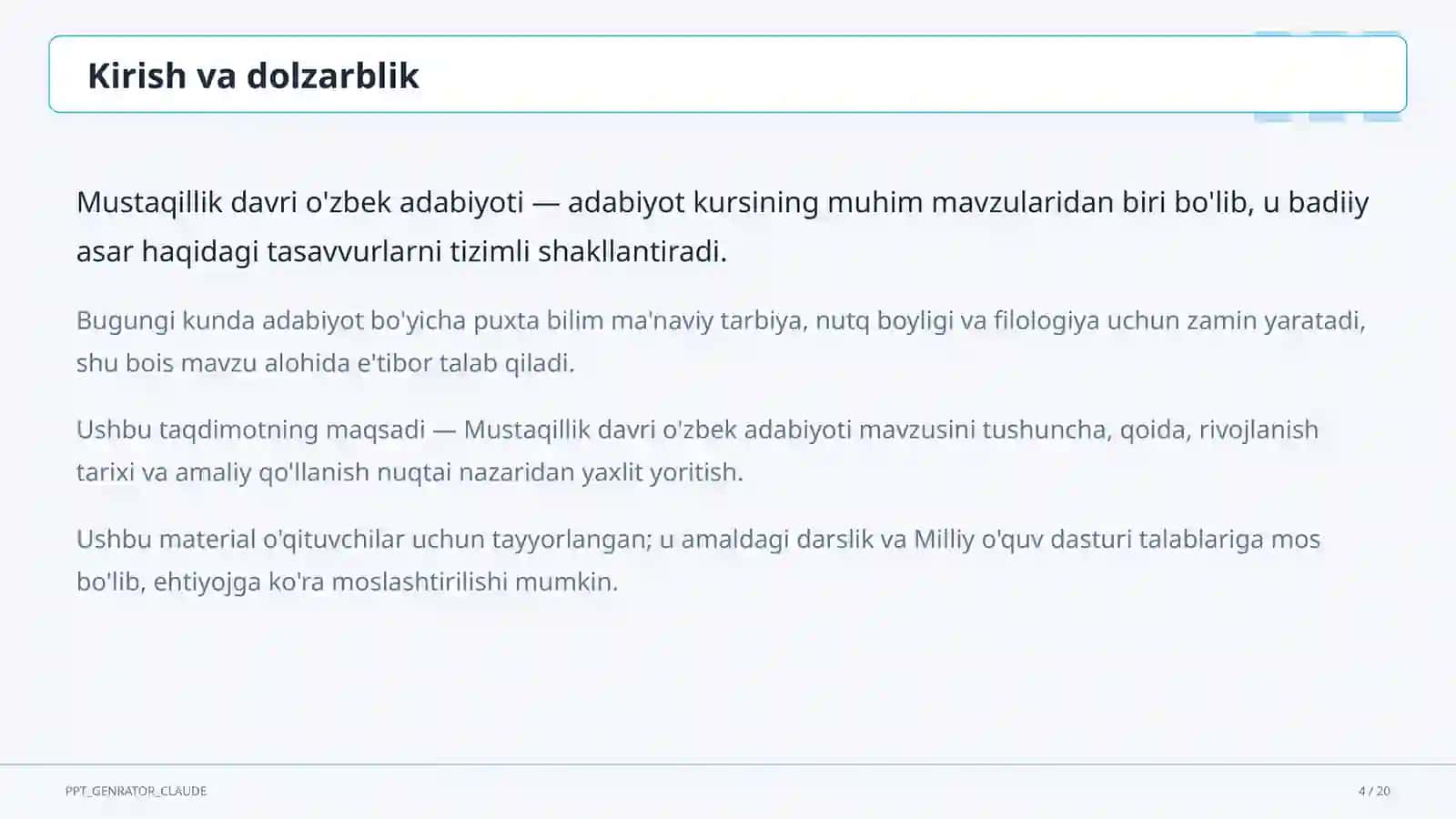 Mustaqillik davri o'zbek adabiyoti (11-sinf) 4
