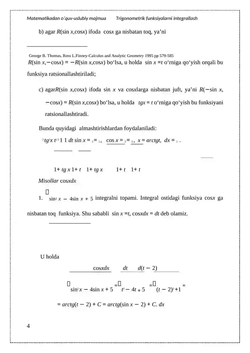 TRIGONOMETRIK FUNKSIYALARNI INTEGRALLASH 4
