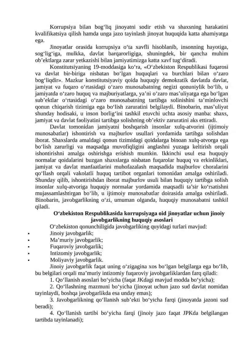 Xalqaro-huquqiy hujjatlarda korruptsiyaga oid qilmishlar uchun jinoiy javobgarlik bo'yicha standartlar 4