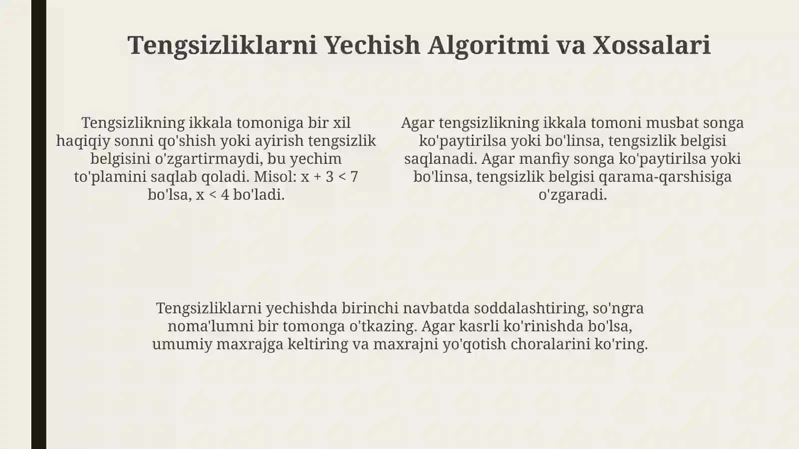 Bir o'zgaruvchili tengsizliklar konyuksiyasi va dizyunksiyasi 4