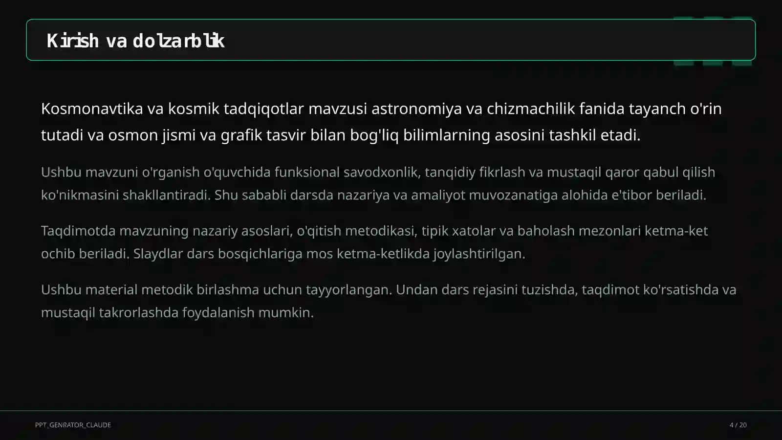 Kosmonavtika va kosmik tadqiqotlar (11-sinf) 4