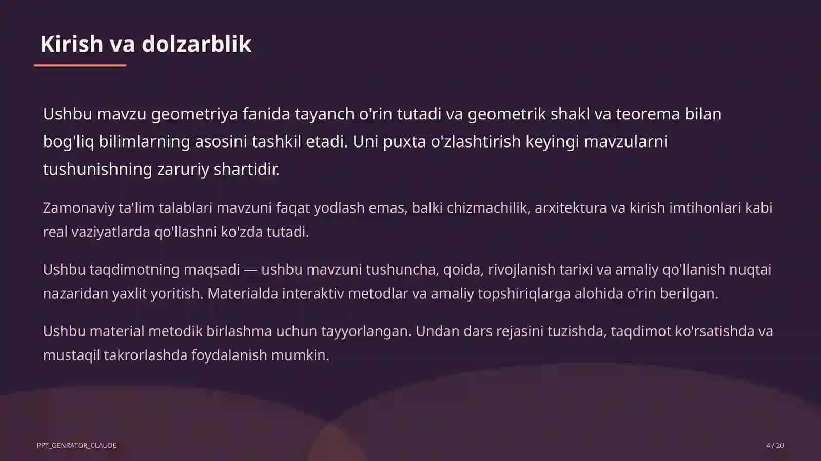 Geometriyaning boshlang'ich tushunchalari: nuqta, to'g'ri chiziq, kesma (7-sinf) 4