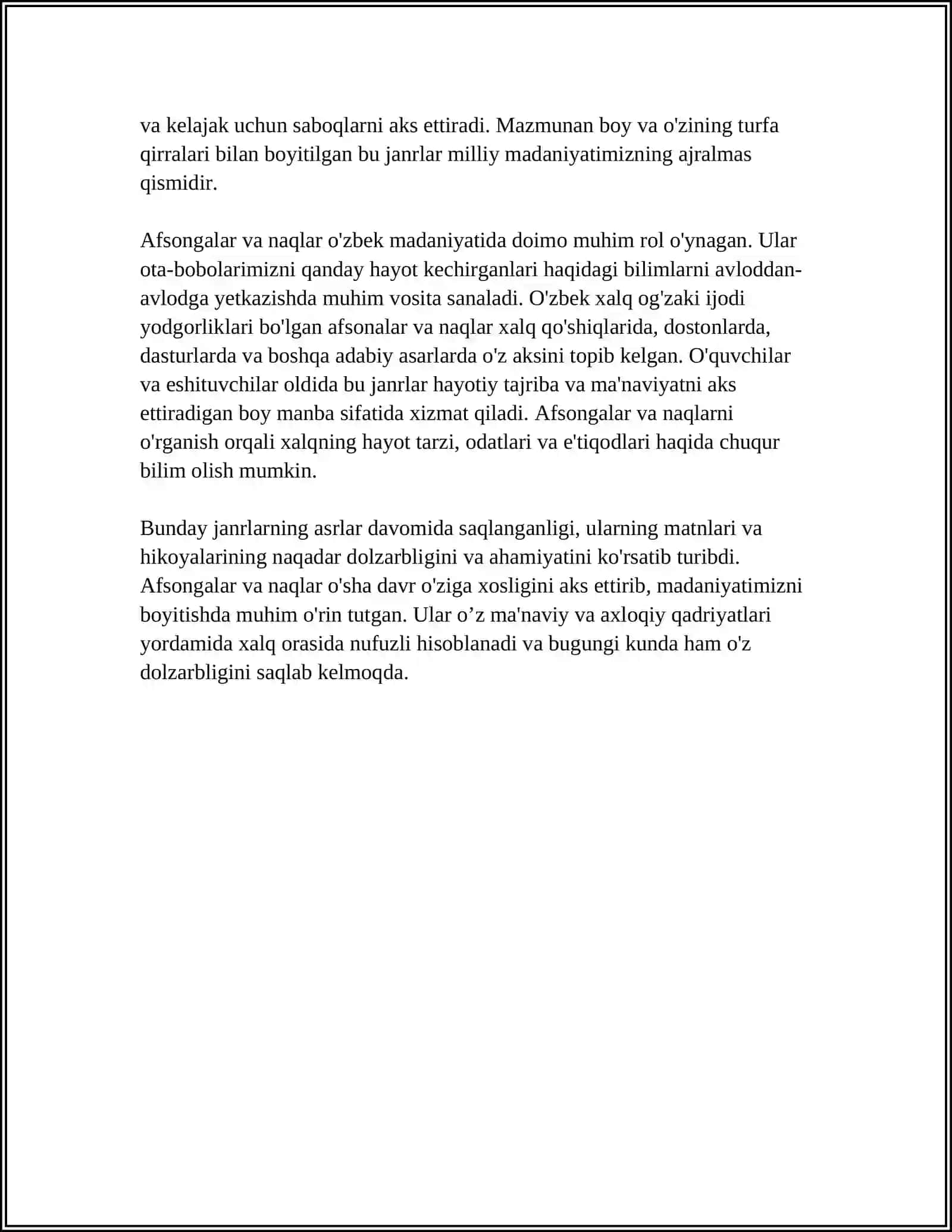 AFSONA NAQL VA LATIFALARNING VOQEYLIKNI AKS ETTIRISHDAGI FARQI VA ASSOTSIATIV MANOLARINI YORITIB BERING 4