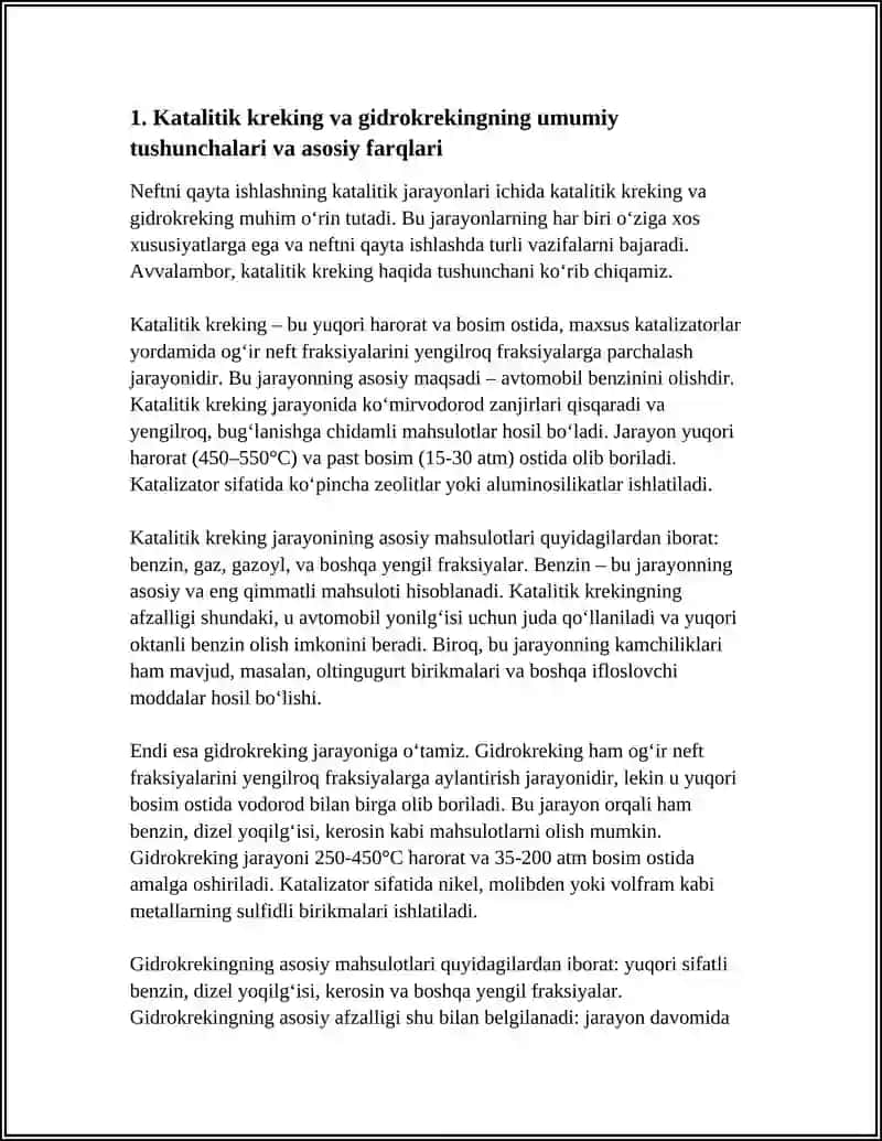 NEFTNI QAYTA ISHLASHNING KATALITIK JARAYONLARI: KATALITIK KREKING VA GIDROKRAKING 4