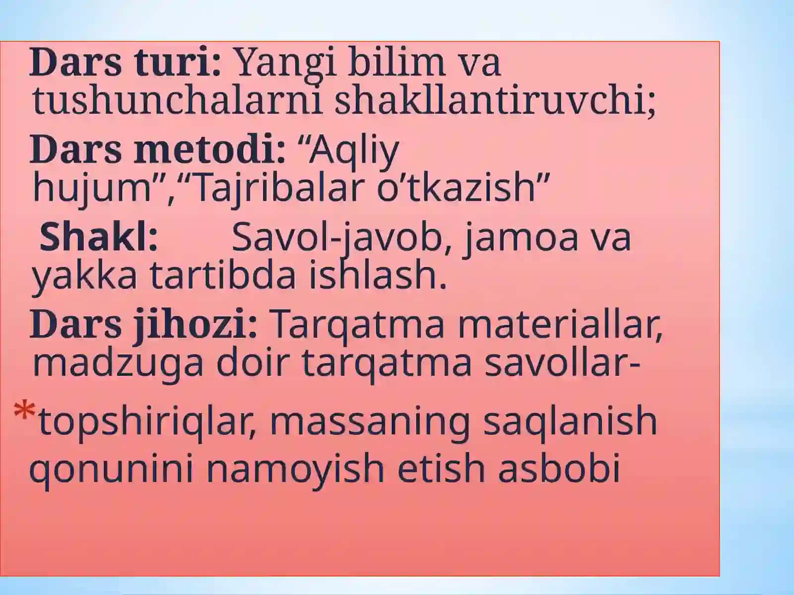 Massaningsaqlanish qonuni 4
