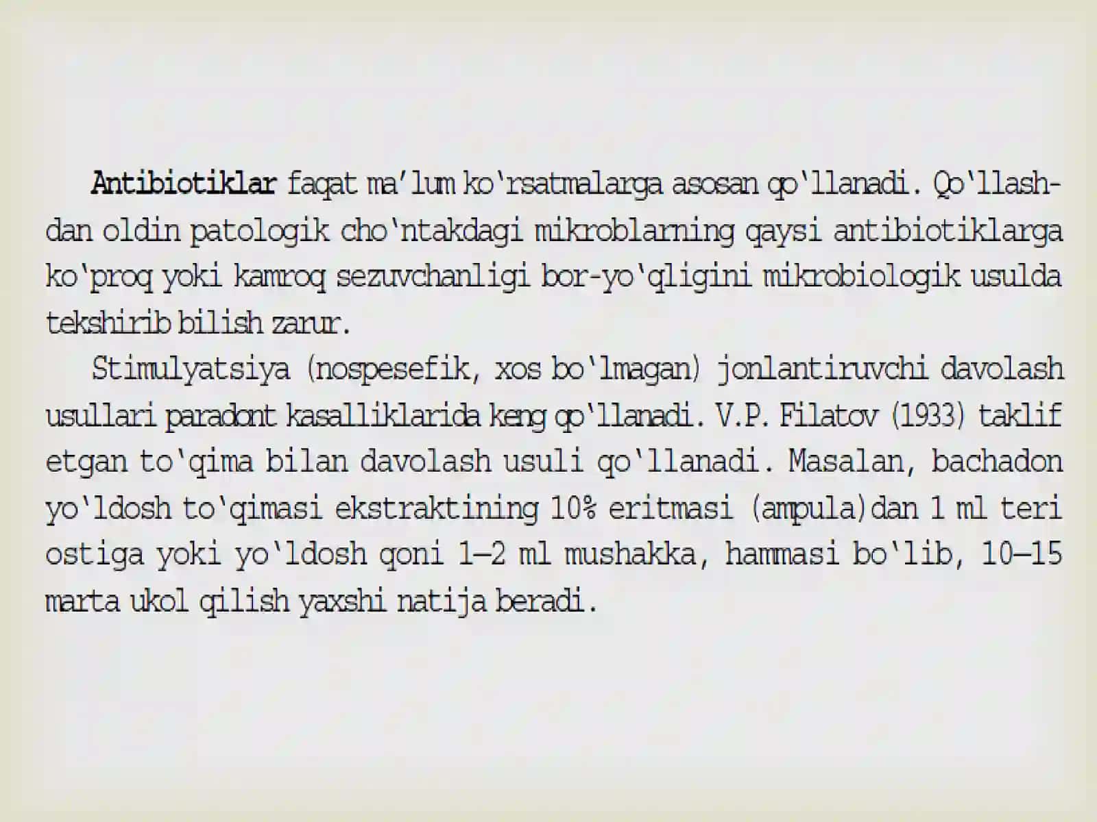 Parodont kasalliklarini umumiy davolash.  Reseptura. 4