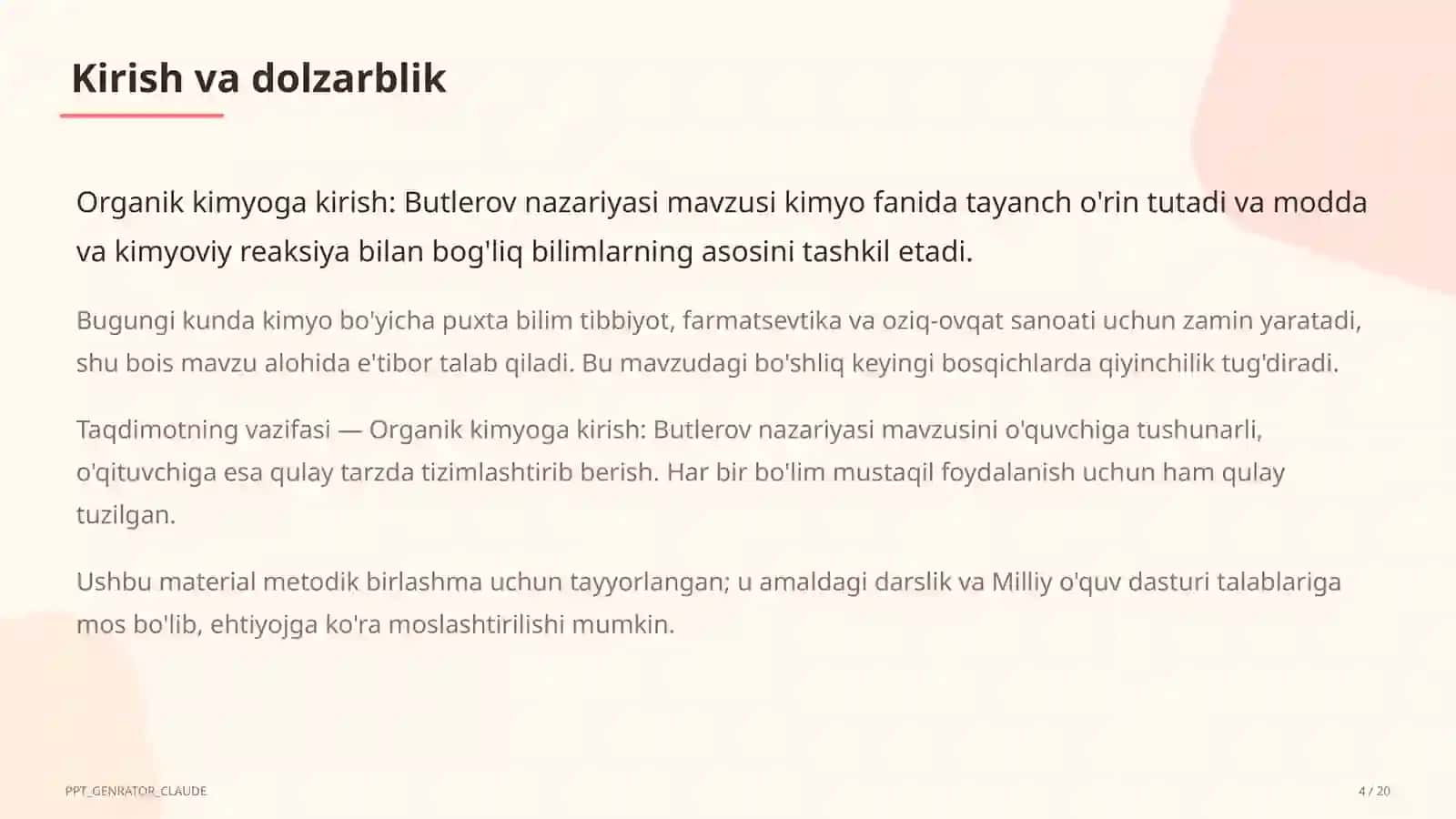Organik kimyoga kirish: Butlerov nazariyasi (10-sinf) 4