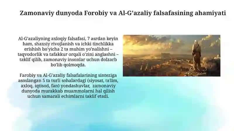 Abu Nasr Farobiy va G'azolliyning falsafa ilmigaoidqarashlari 4