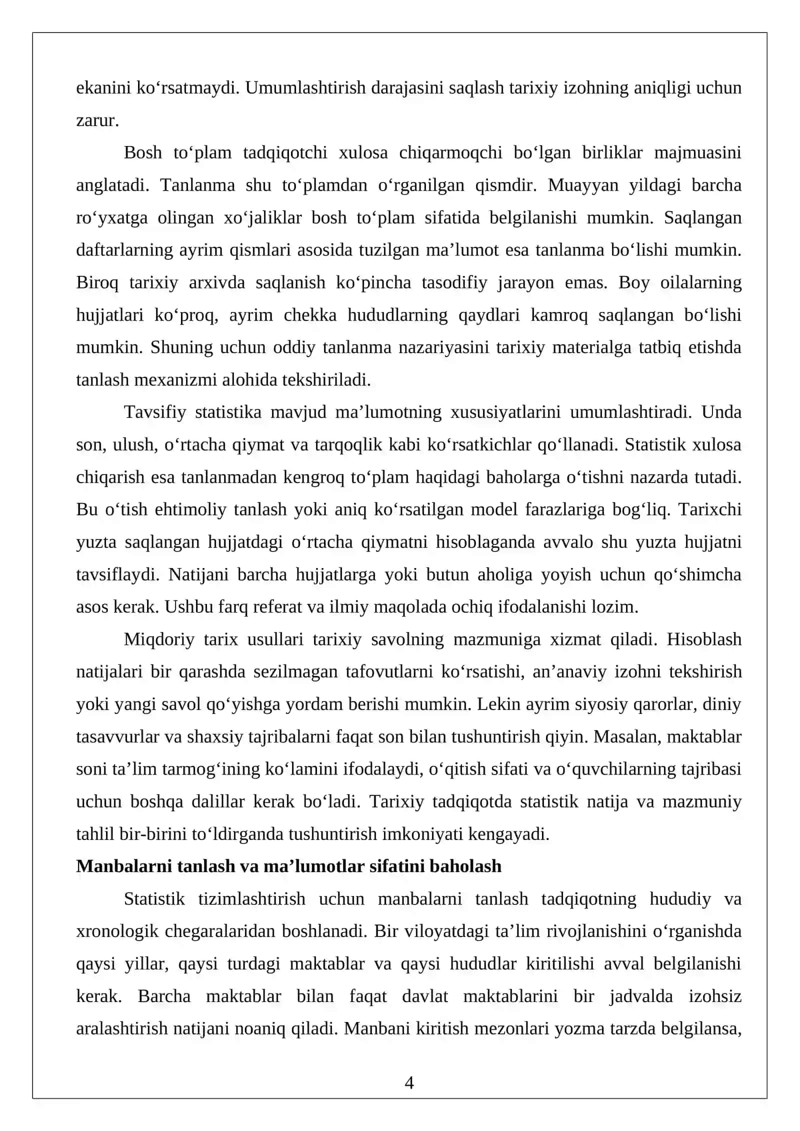 Tarixiy ma’lumotlarni tizimlashtirish uchun statistik usullar 4