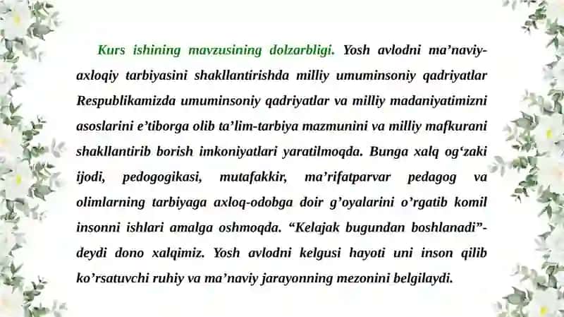 Kursishimavzusi: Boshlangʻich sinffanlarini oʻqitish 4