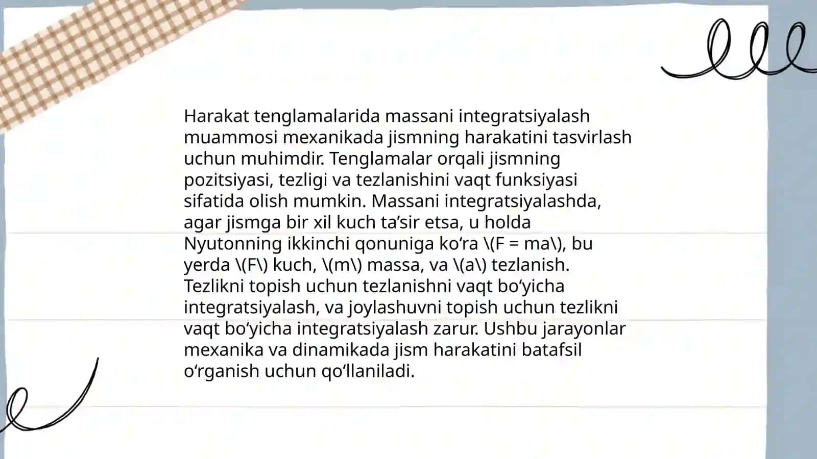 Massaning O'zgarishi va Harakat Tenglamalari 4