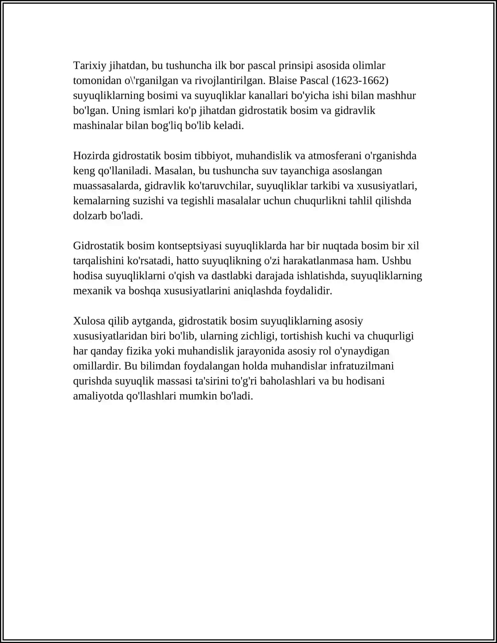 GIDROSTATIK BOSIM VA UNING XOSALARI 4