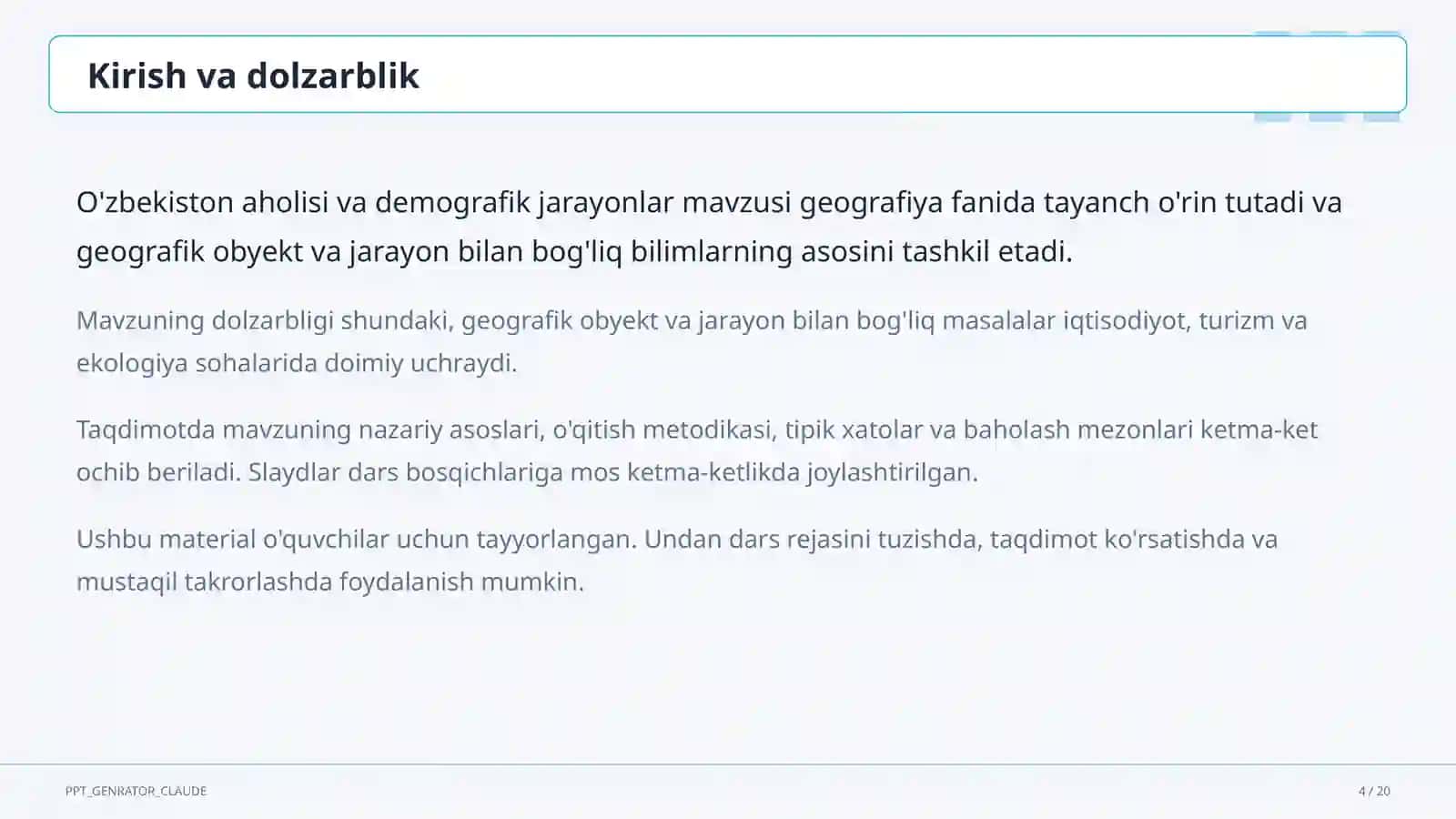 O'zbekiston aholisi va demografik jarayonlar (9-sinf) 4