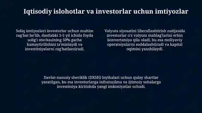 Yangi O'zbekiston investitsiyalar uchun yanada qulay mamlakatbo'libqoladi 4