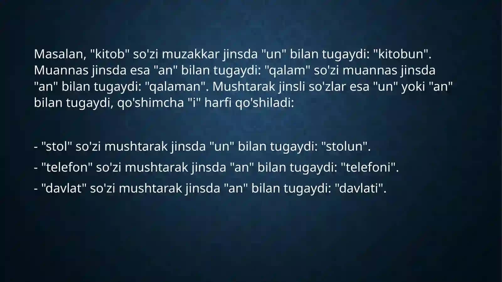 fellarning muzakkar, muannas va mushtarak jinslari 4
