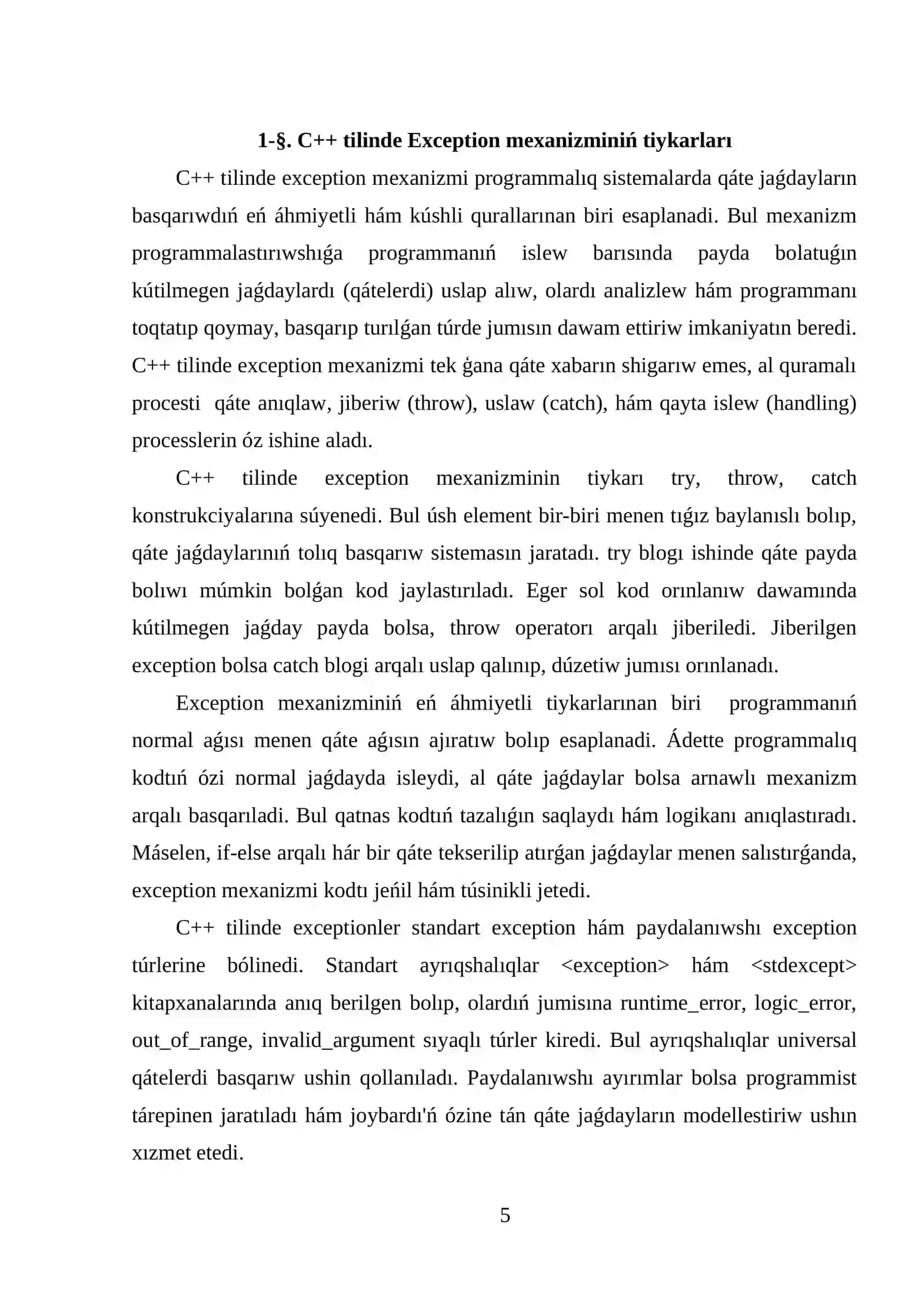c++ tilinde qáte jaǵdaylar menen islew (exceptions) 4