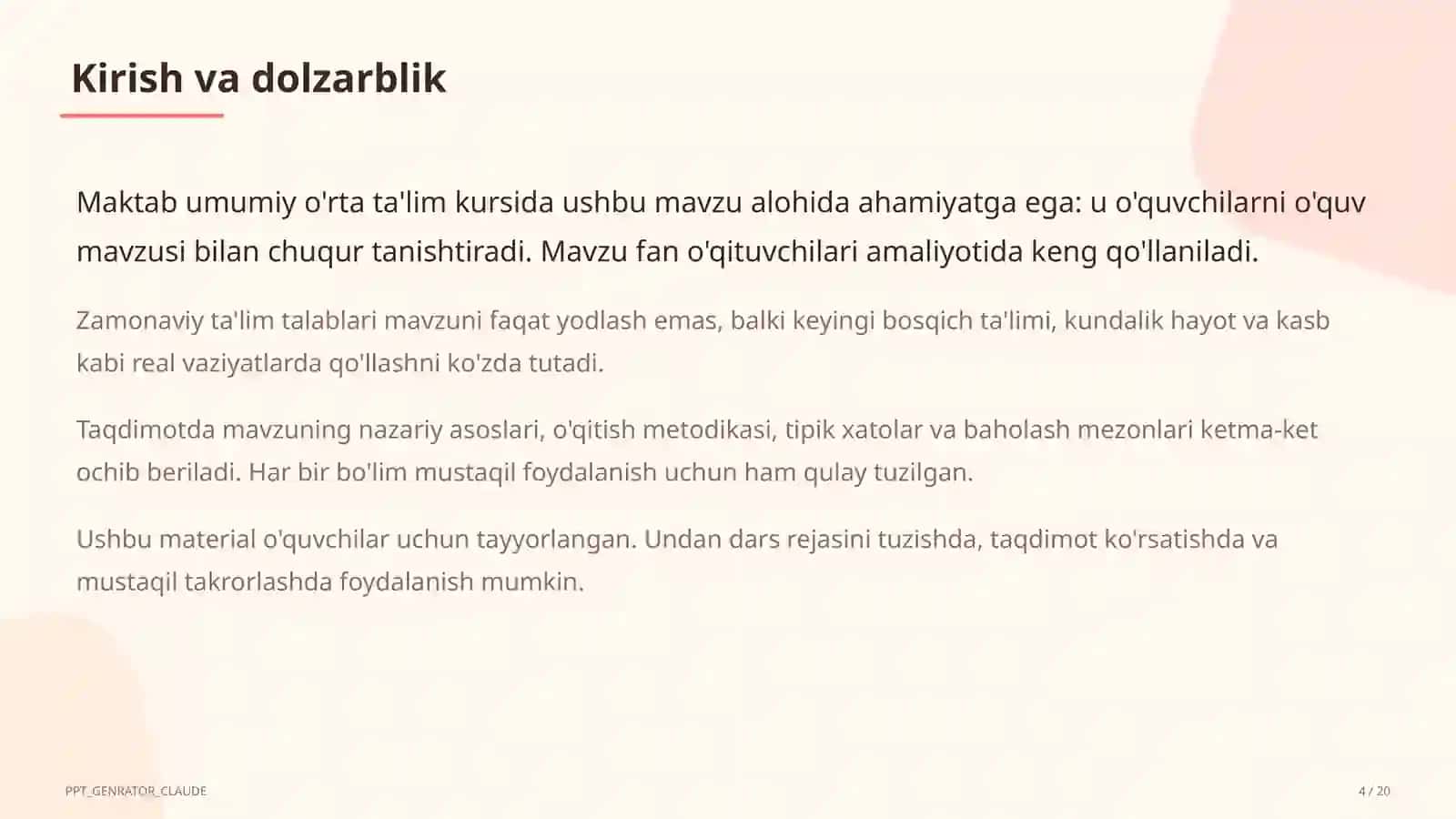 Spiral yondashuv: bilim va ko'nikmalarni sinfdan sinfga bosqichma-bosqich rivojlantirish 4