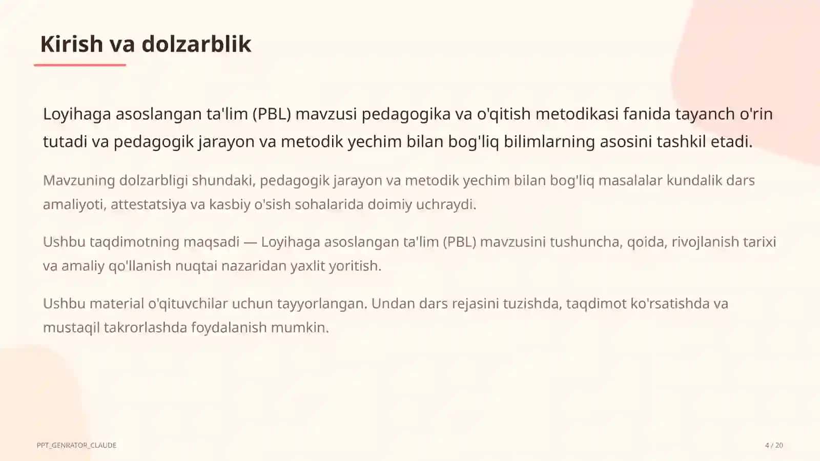 Loyihaga asoslangan ta'lim (PBL) 4