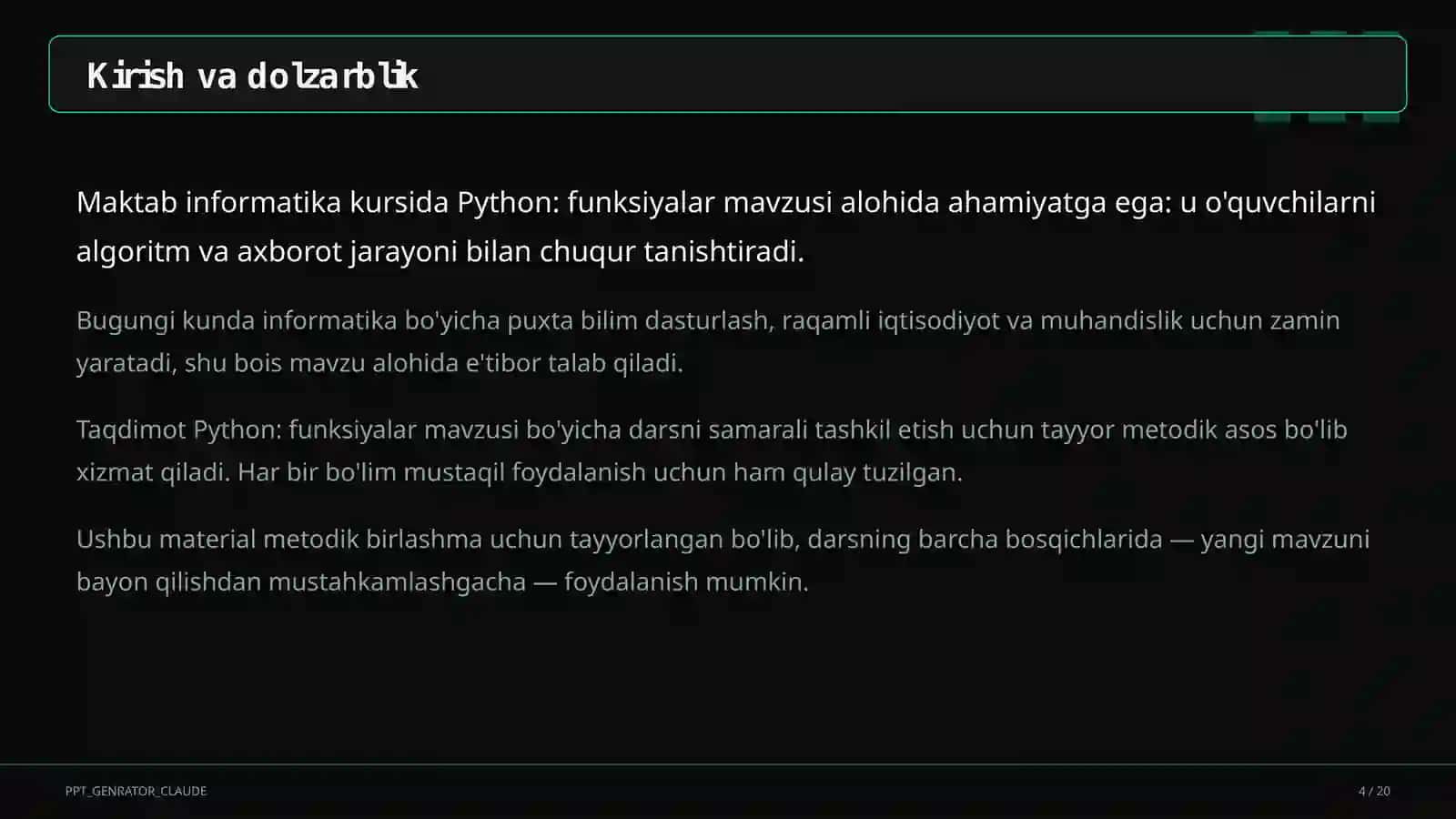 Python: funksiyalar (9-sinf) 4