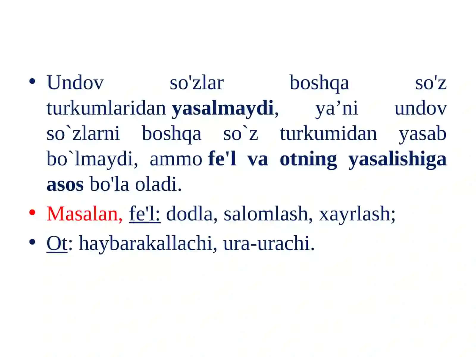 Undov, modal, taqlid so`zlar 4