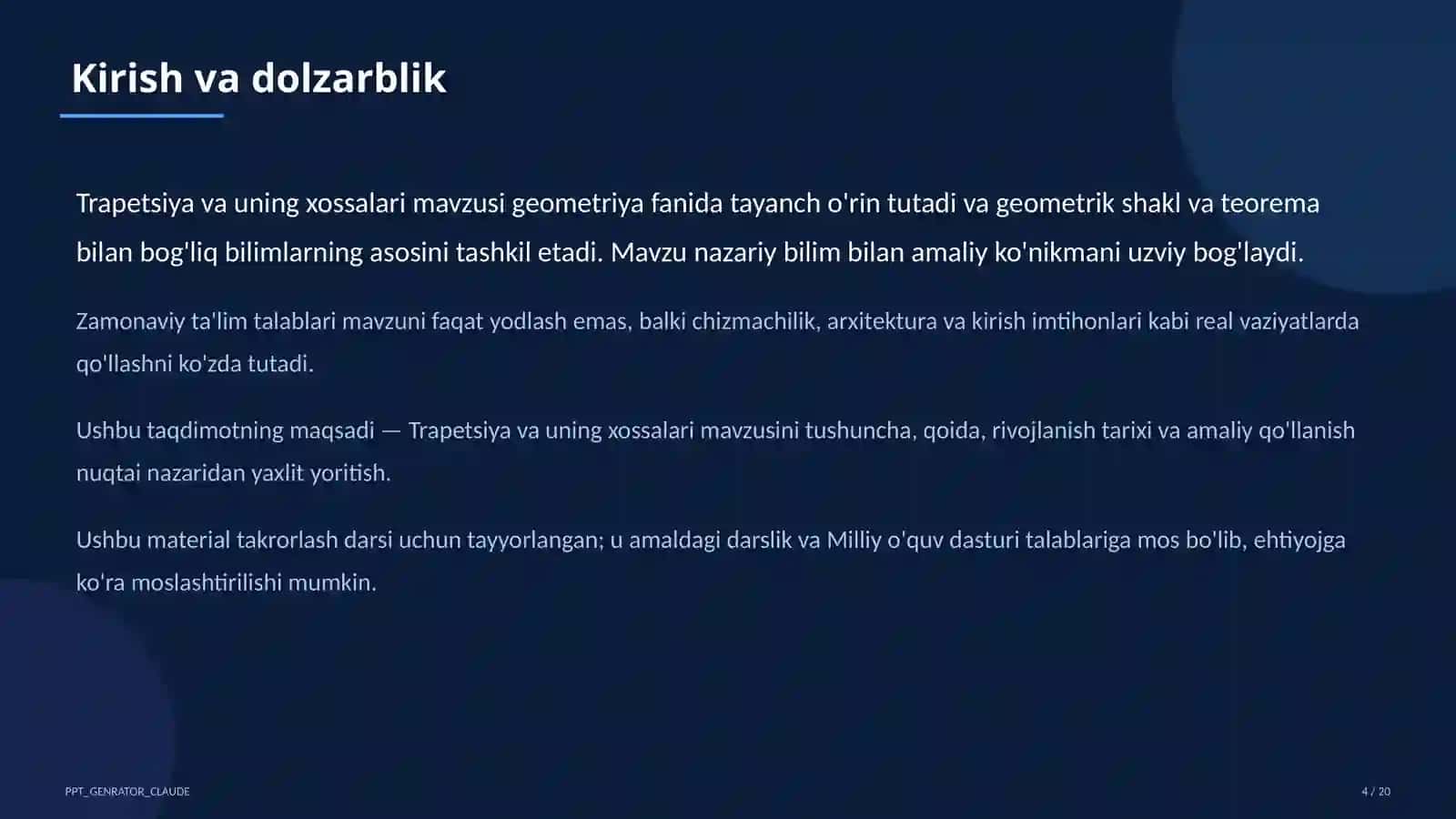 Trapetsiya va uning xossalari (8-sinf) 4