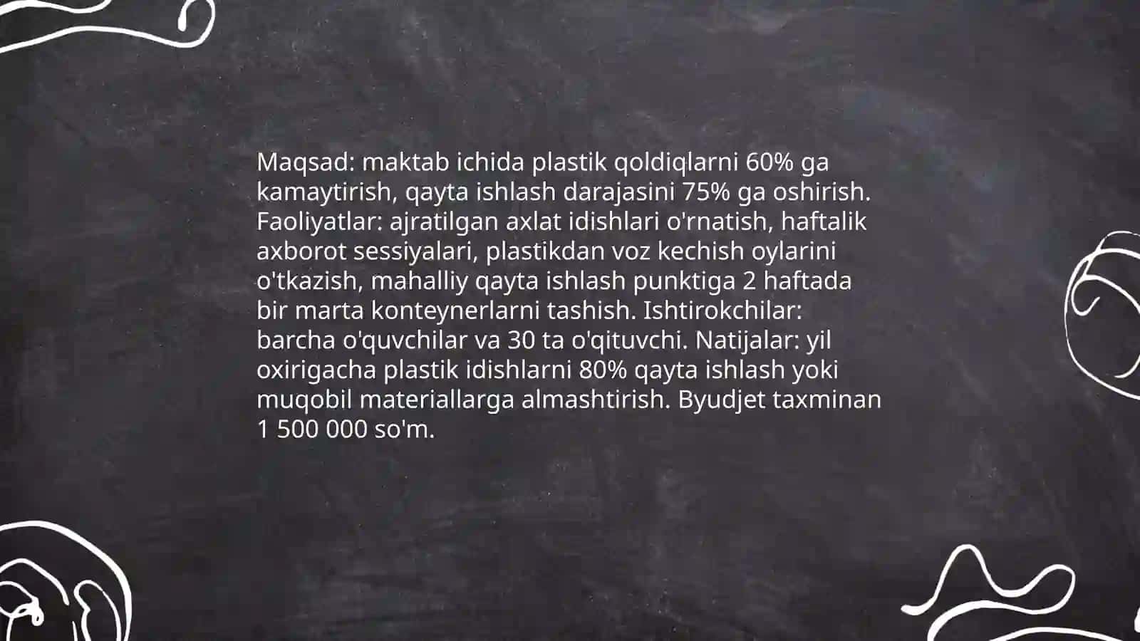 Maktabda tabiatni muhofaza qilishning o'quv loyihasi 4