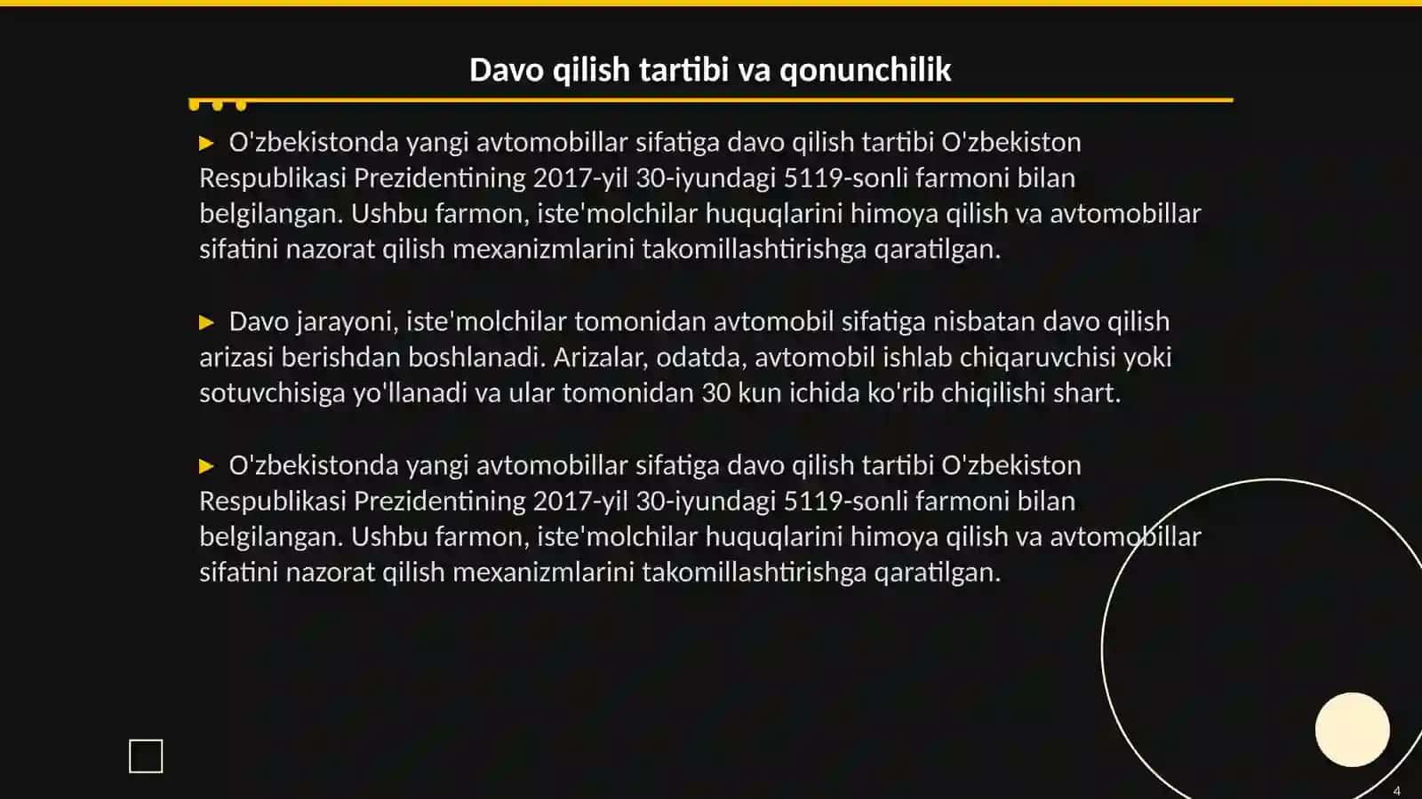 Yangi avtomobillar sifatiga davo qilishning tartibi va ularni qanoatlantirish usullari 4