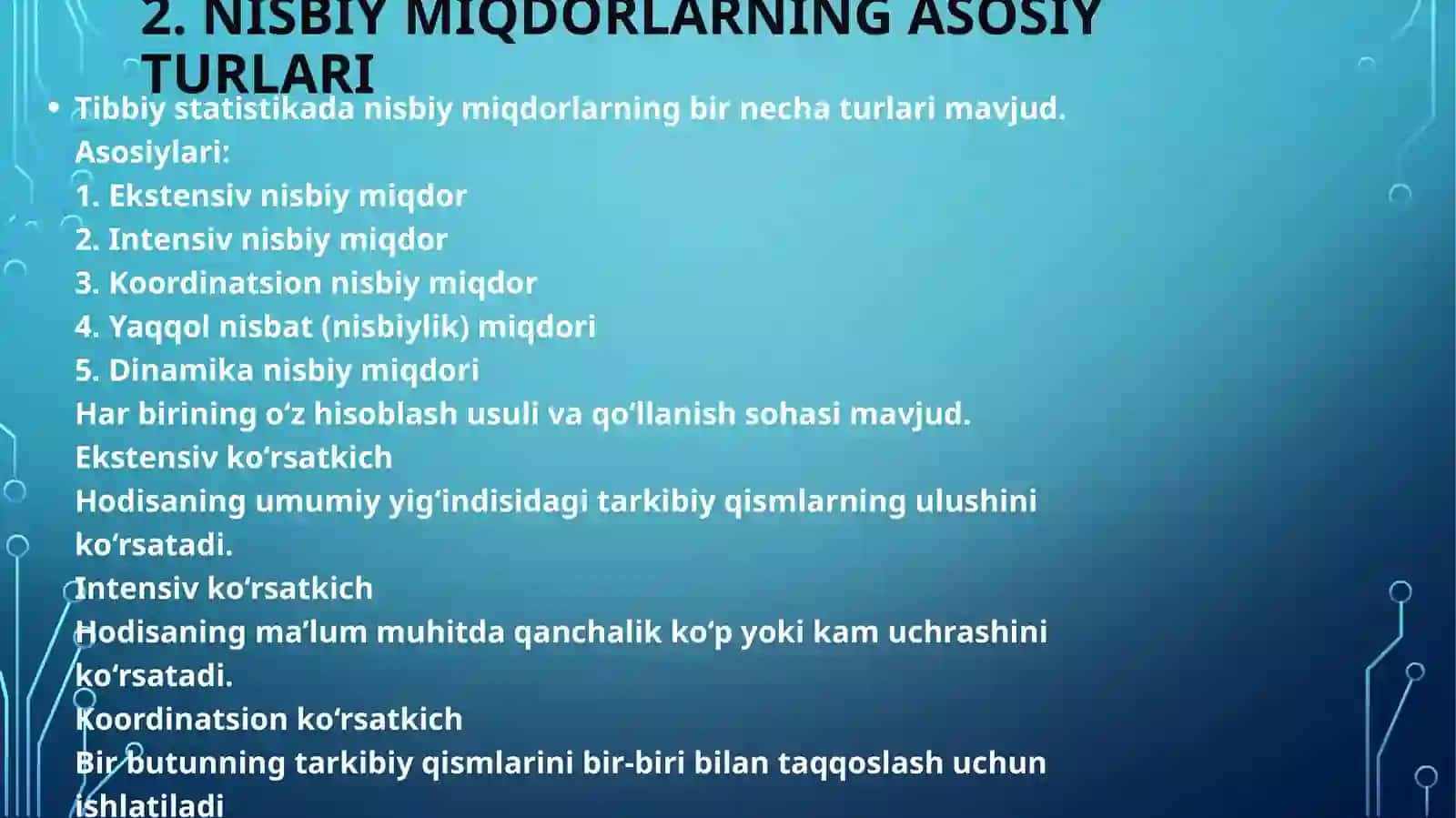 “Nisbiy miqdorlar va ulari hisoblash bo'yicha masalalar yechish. 4