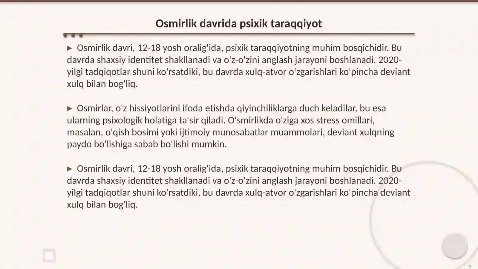 Deviant xulq ilk osmirlik davrida psixik taraqqiyot 4