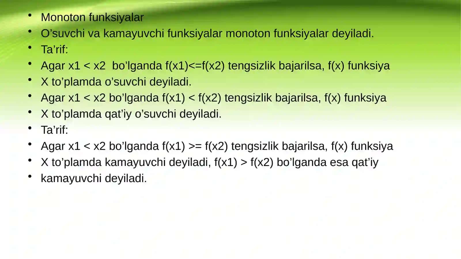 Funksiyalarni taqqoslashFunksiyani uzluksizligi ta’riflari 4