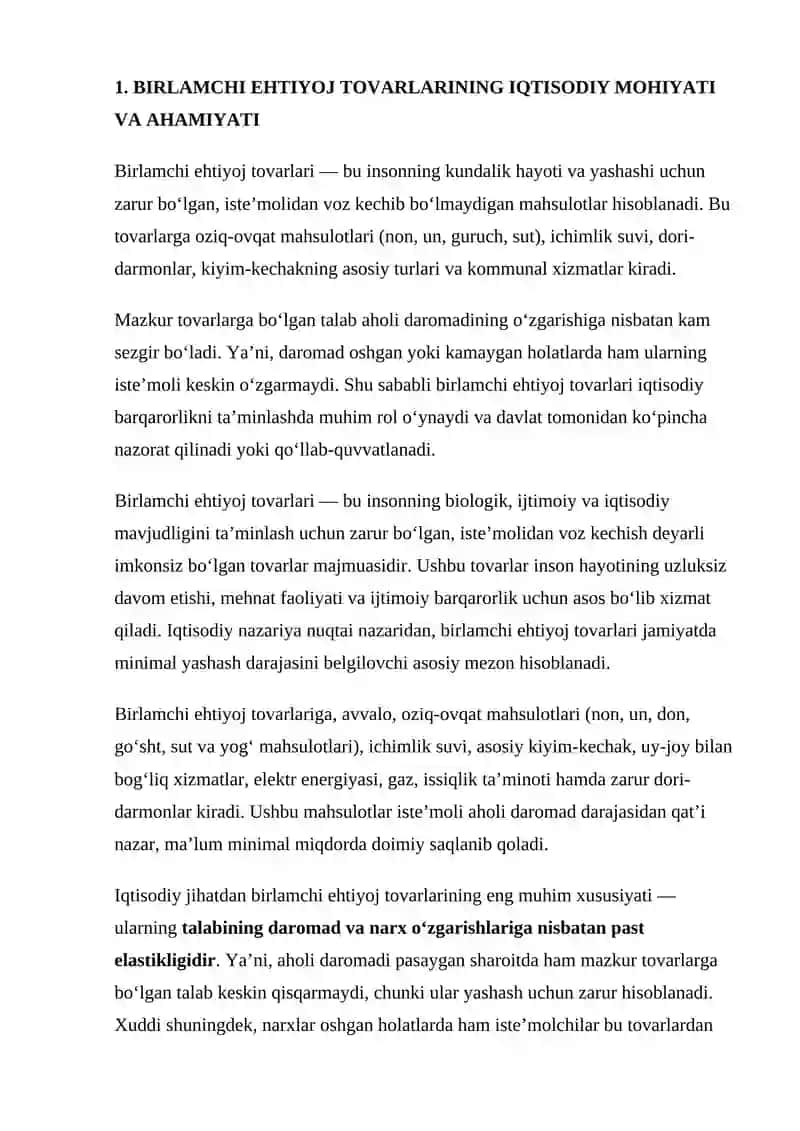 PAST TOIFALI, OLIY TOIFALI VA BIRLAMCHI EHTIYOJ TOVARLARI 4