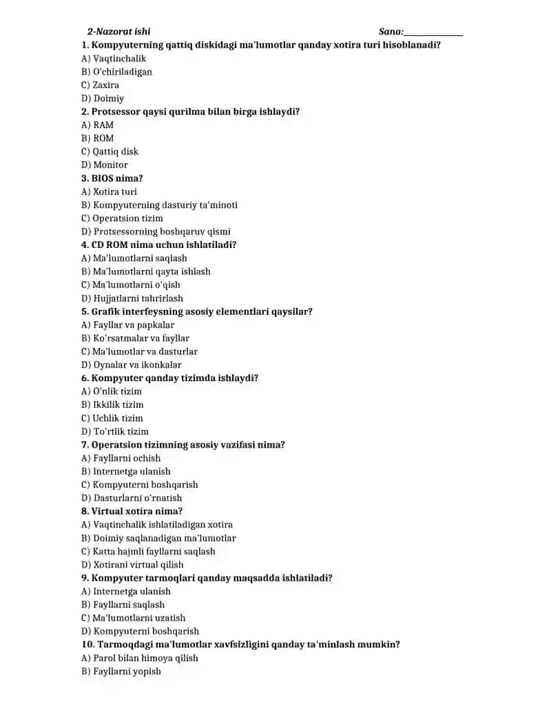 9-sinf informatika yillik test 4