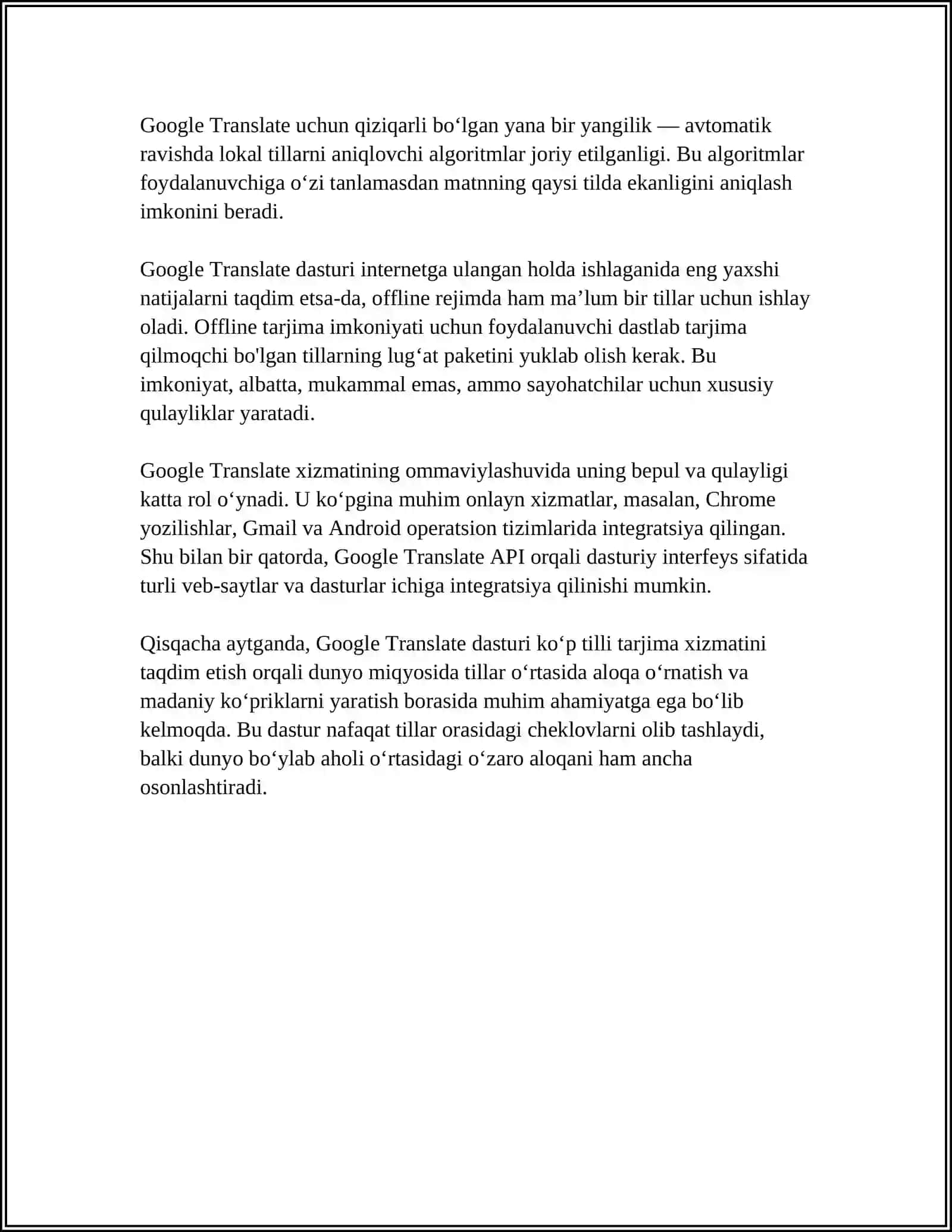 TRANSLATE DASTURLARI. WORD MATN MUHARRIRIDA TRANSLIT DASTURI 4