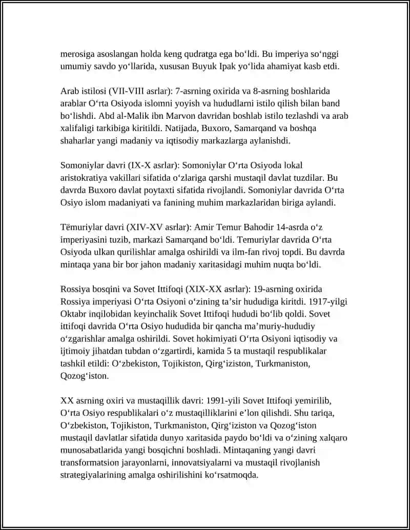 Oʻrta Osiyo Tarixi va Ma’muriy-Hududiy Chegaralarning Rivojlanishi 4
