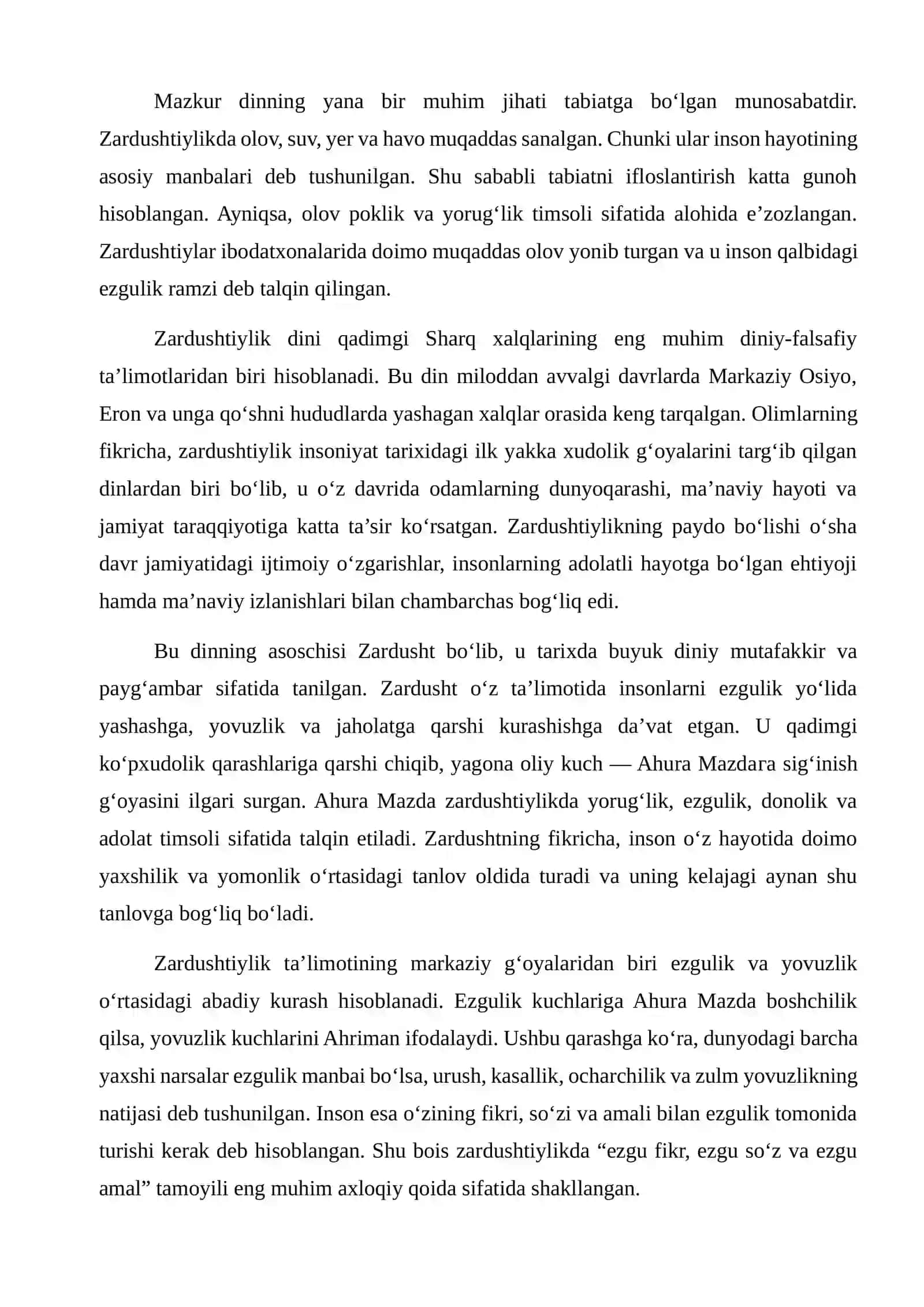 Zardushtiylik dini va “Avesto”da ilgari surilgan falsafiy ta’limotlar 4