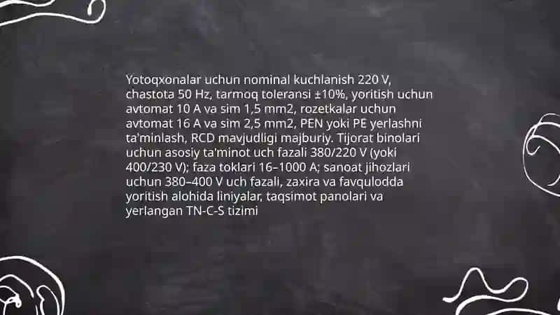 Oʻzbekistonda mavjud standart kuchlanishlar va uni tanlash sohasi 4