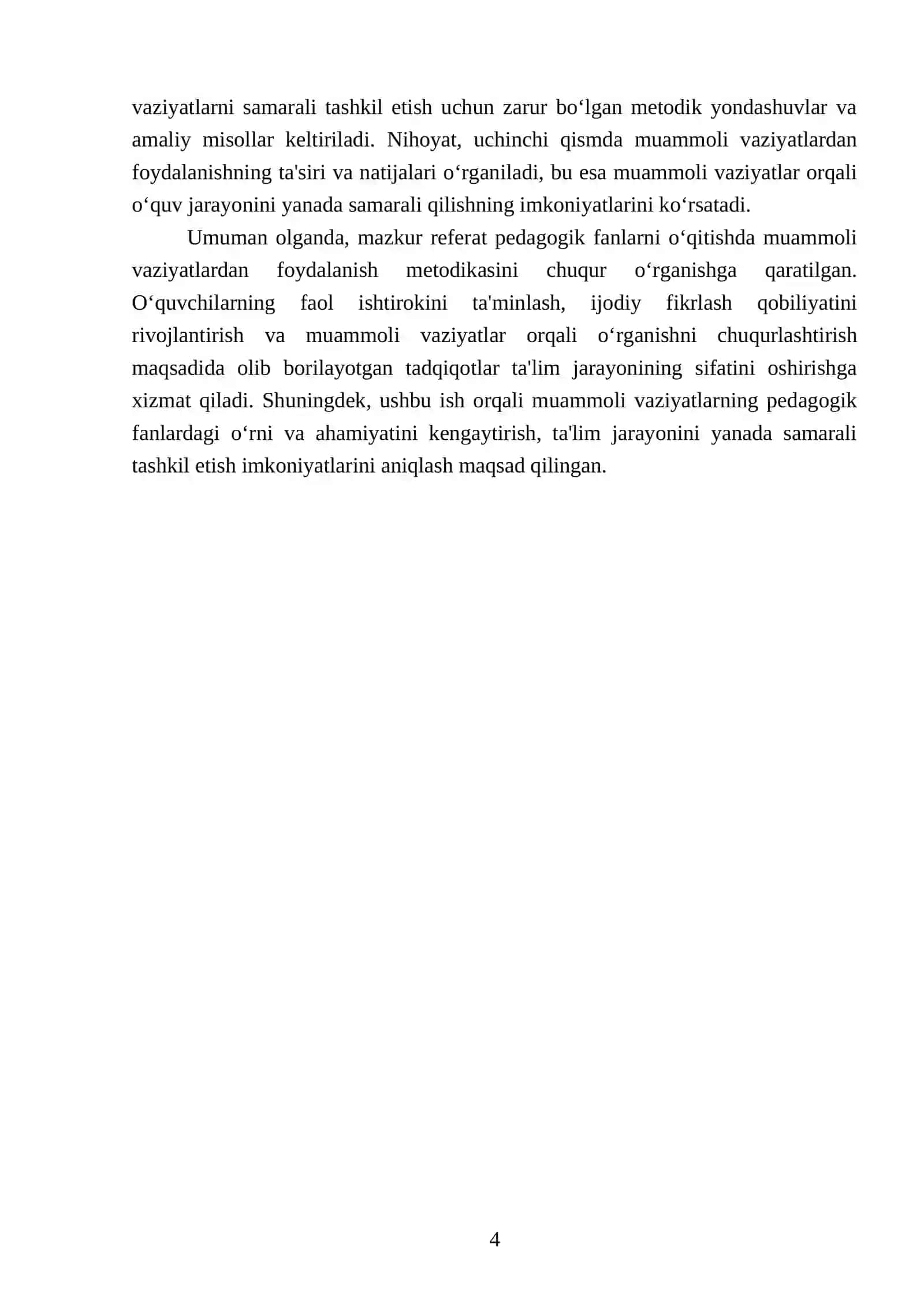 Pedagogik fanlarni oʻqitishda muammoli vaziyatlardan foydalanish metodikasi 4