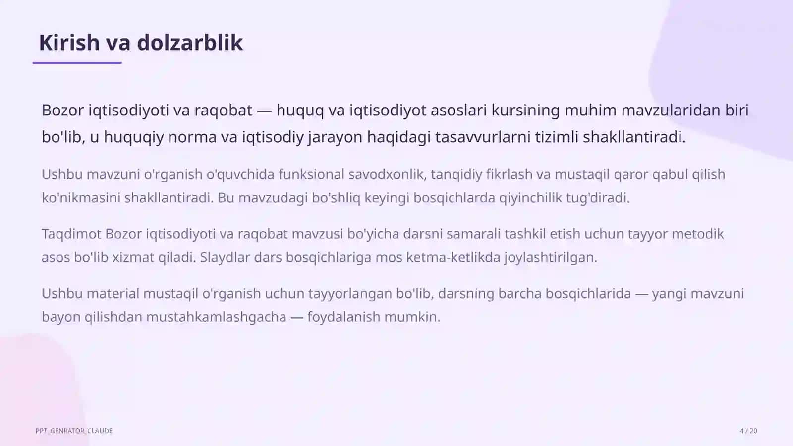 Bozor iqtisodiyoti va raqobat (10-sinf) 4