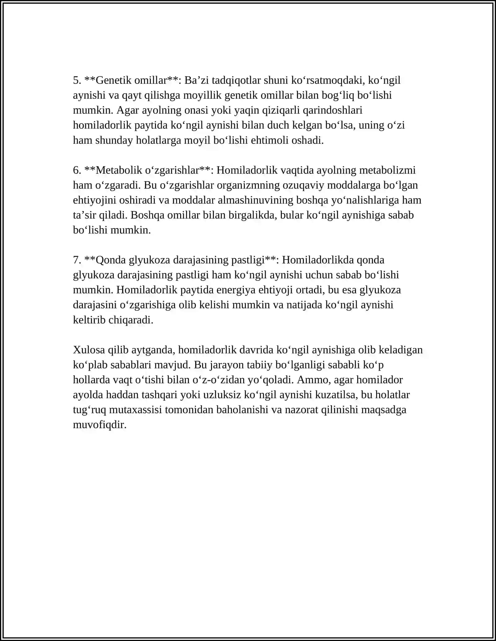 HOMILADORLAR KO‘NGIL AYNISHI VA QUSISHI. ANEMIYA, YURAK QON TOMIR KASALLIKLARI VA SIYDIK YO`LLARI INFEKTSIYALARI 4