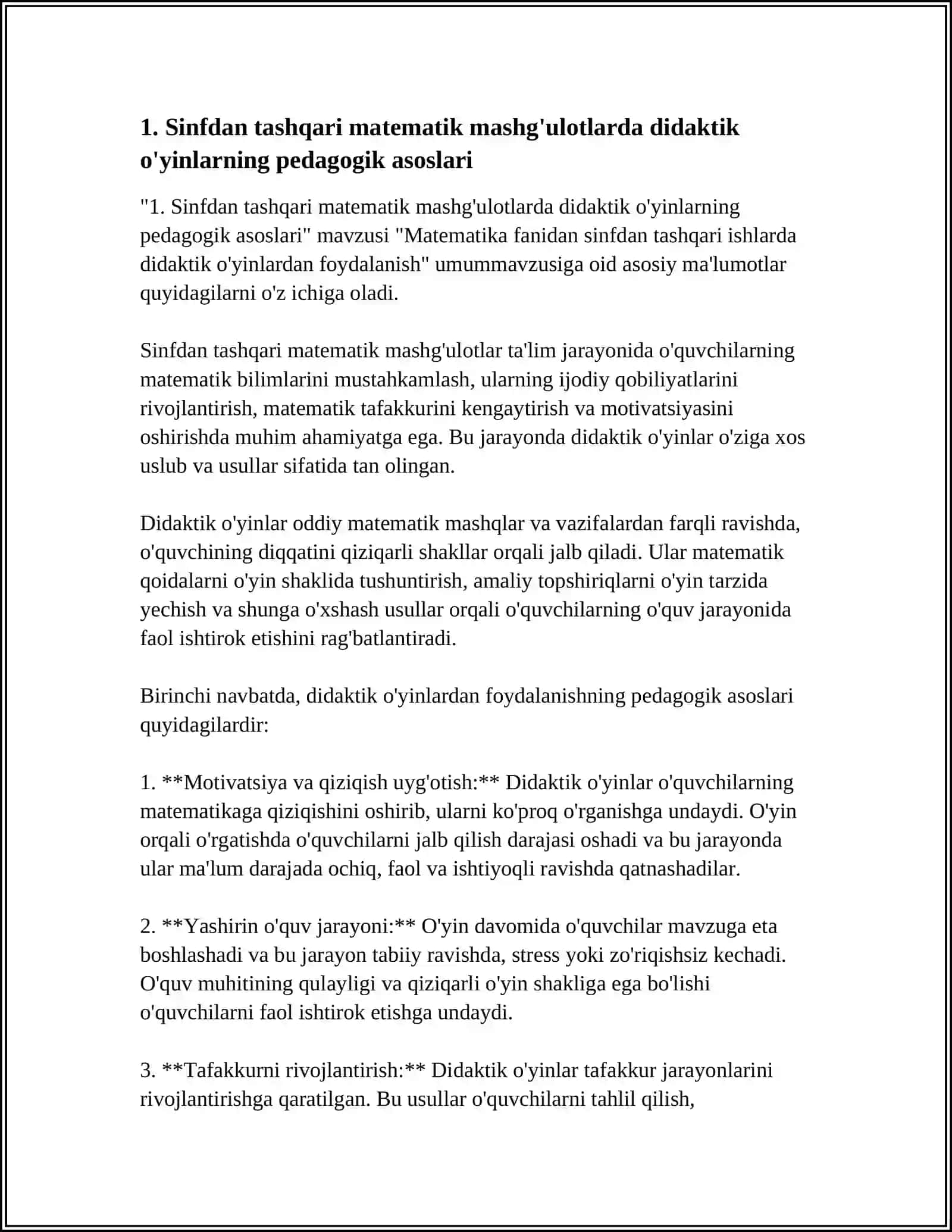 Matematika Fanidan Sinfdan Tashqari Ishlarda Didaktik O'yinlardan Foydalanish 4