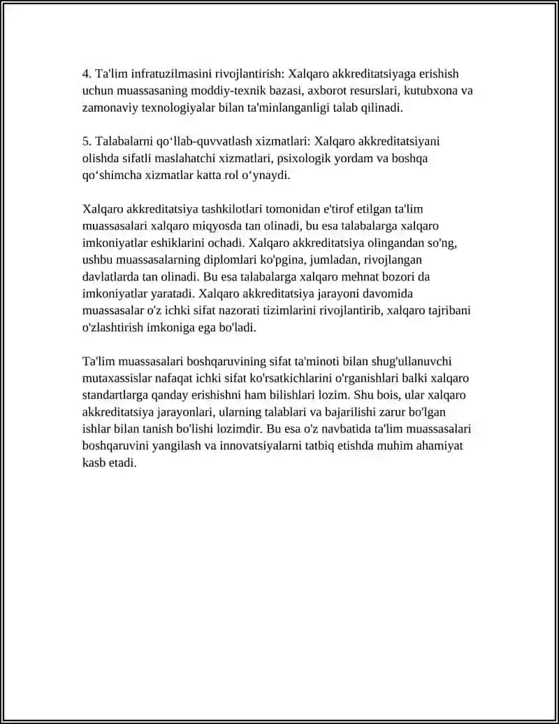 TA’LIM MUASSASASI MENEJMENTI. XALQARO BAHOLASH DASTURLARI 4