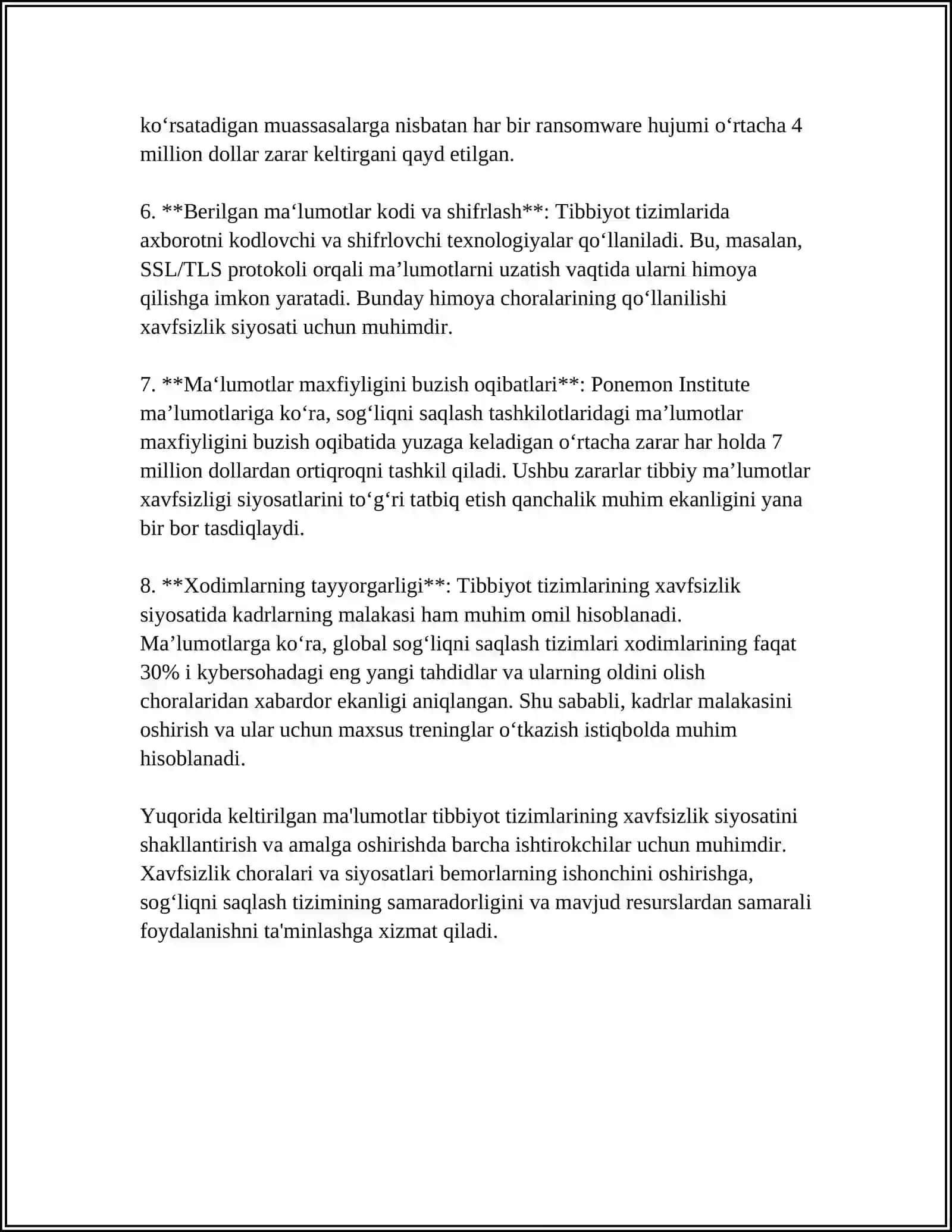 TIBBIYOT TIZIMLARINING AXBOROT XAVFSIZLIGINI TAʼMINLASH ASOSLARI 4