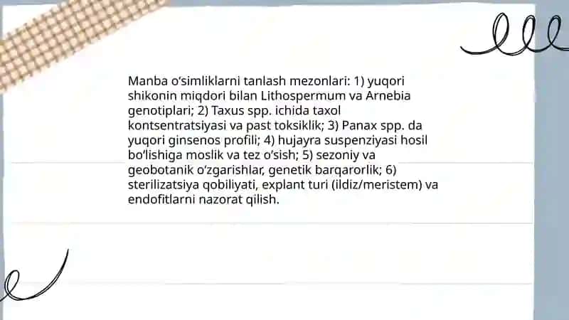 Oʻsimlik hujayra suspenziyasi orqali shikonin, taxol va ginsenos ishlab chiqarish texnologiyasi 4